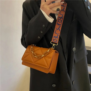 Дамска чанта, нова модна чанта през рамо с верига, чанта през рамо, широка презрамка, релефна кожена малка квадратна чанта, луксозни чанти, портмоне