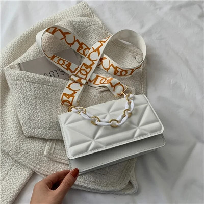 Γυναικεία τσάντα Νέα μόδα αλυσίδα ώμου Messenger Τσάντα χιαστί με φαρδύ λουράκι με ανάγλυφο δέρμα Μικρή τετράγωνη τσάντα Πολυτελείς τσάντες τσαντάκι