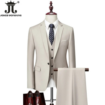 M-6XL 15 цвята (сако+жилетка+панталон) Официални бизнес офис мъжки костюми Сватбена рокля за младоженеца Парти рокля Едноцветен костюм