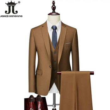 M-6XL 15 Χρώματα ( Σακάκι + Γιλέκο + Παντελόνι ) Επίσημο επαγγελματικό γραφείο Ανδρικά κοστούμια Γαμπρός Νυφικό φόρεμα για πάρτι Μονόχρωμο κοστούμι