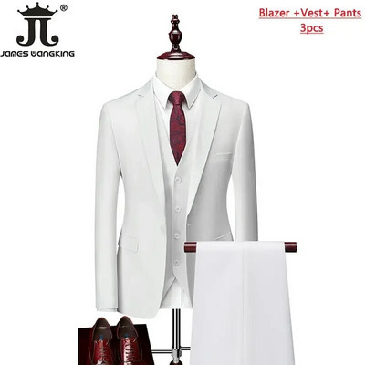 M-6XL 15 spalvų ( Striukė + Liemenė + Kelnės ) Oficialus verslo biuras Vyriški kostiumai Jaunikis Vestuvinė Suknelė Vakarėlis Suknelė Vienspalvis Kostiumas