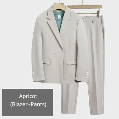 (Blazer+Pants) Υψηλής ποιότητας Μόδα Casual Ανδρικό Κοστούμι Κορεατικής Εφαρμογής σακάκι Παντελόνι 2 τεμαχίων Νυφικό Party S-5XL