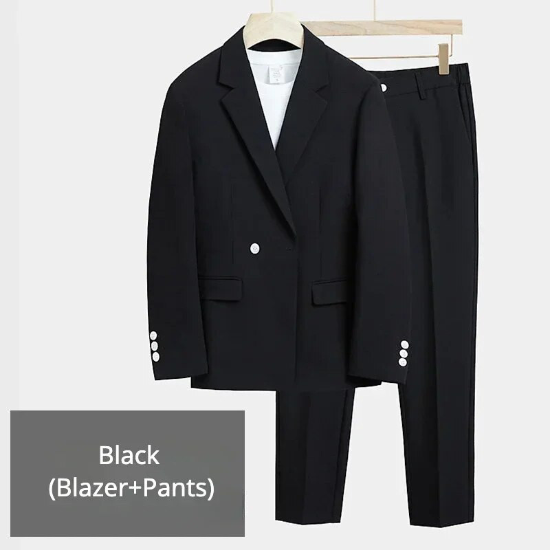 (Blazer+Pants) Υψηλής ποιότητας Μόδα Casual Ανδρικό Κοστούμι Κορεατικής Εφαρμογής σακάκι Παντελόνι 2 τεμαχίων Νυφικό Party S-5XL