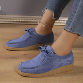 Madingi moteriški plokščiapadžiai zomšiniai vienspalviai suvarstomi siuvimo platforminiai bateliai 2023 m. ruduo Nauji laisvalaikio sportbačiai vaikščioti į darbą ir atgal Sportiniai batai