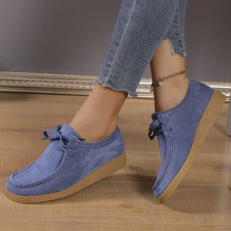 Madingi moteriški plokščiapadžiai zomšiniai vienspalviai suvarstomi siuvimo platforminiai bateliai 2023 m. ruduo Nauji laisvalaikio sportbačiai vaikščioti į darbą ir atgal Sportiniai batai