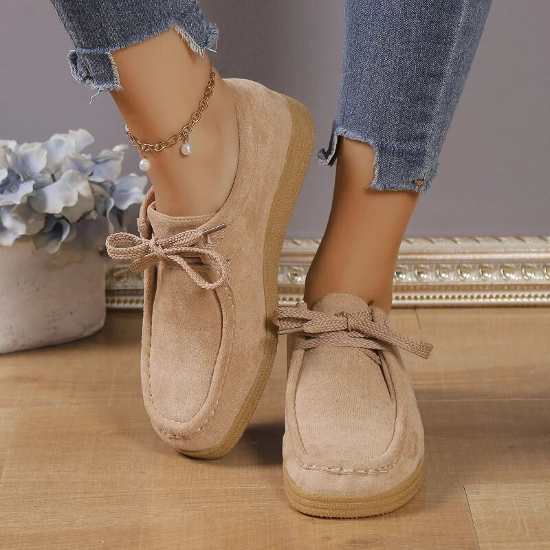 Madingi moteriški plokščiapadžiai zomšiniai vienspalviai suvarstomi siuvimo platforminiai bateliai 2023 m. ruduo Nauji laisvalaikio sportbačiai vaikščioti į darbą ir atgal Sportiniai batai