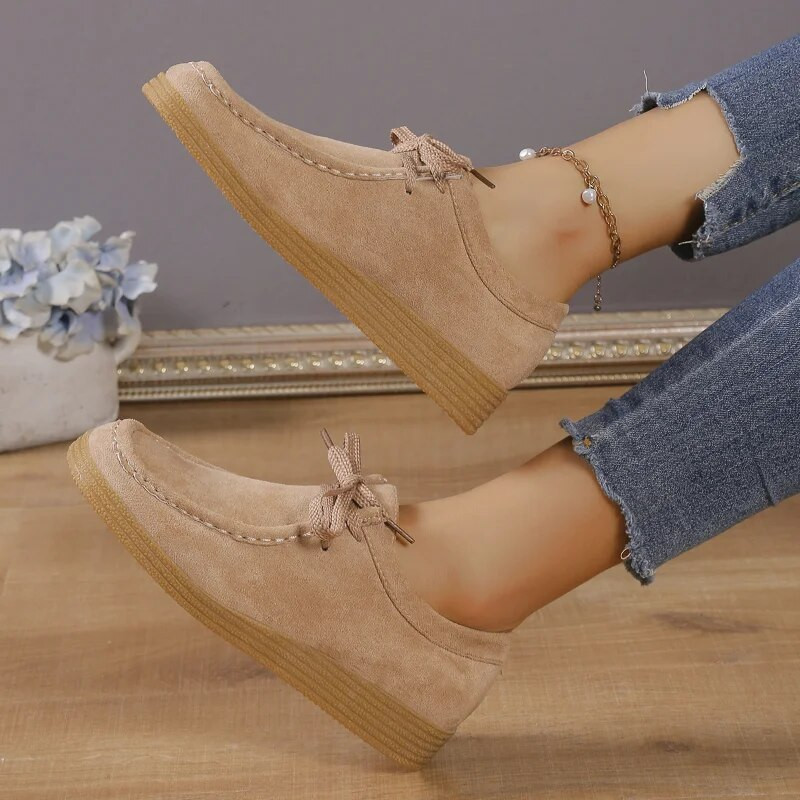 Madingi moteriški plokščiapadžiai zomšiniai vienspalviai suvarstomi siuvimo platforminiai bateliai 2023 m. ruduo Nauji laisvalaikio sportbačiai vaikščioti į darbą ir atgal Sportiniai batai