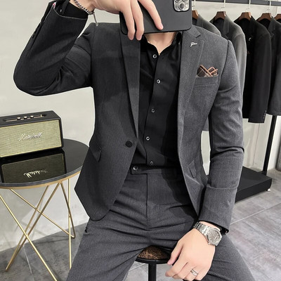 M-7XL Naujos (Blazer+ Pants) Vyriškos mados verslo britų stiliaus Liekno formos korėjiečių laisvalaikio džentelmenų vestuvių surengimas Oficialus 2 dalių