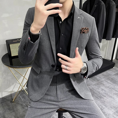 M-7XL Novo (Blazer + hlače) Muška moda, poslovna, britanska, uska, korejska, ležerna, gospodska, formalna, 2-dijelna