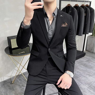 M-7XL Novo (Blazer + hlače) Muška moda, poslovna, britanska, uska, korejska, ležerna, gospodska, formalna, 2-dijelna