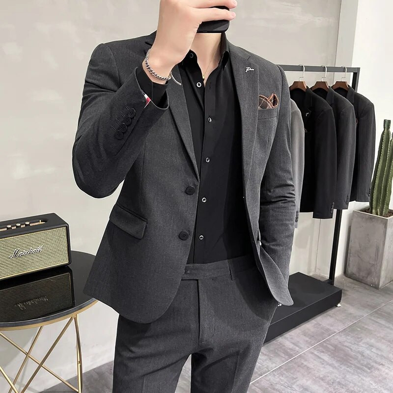 M-7XL Novo (Blazer + hlače) Muška moda, poslovna, britanska, uska, korejska, ležerna, gospodska, formalna, 2-dijelna