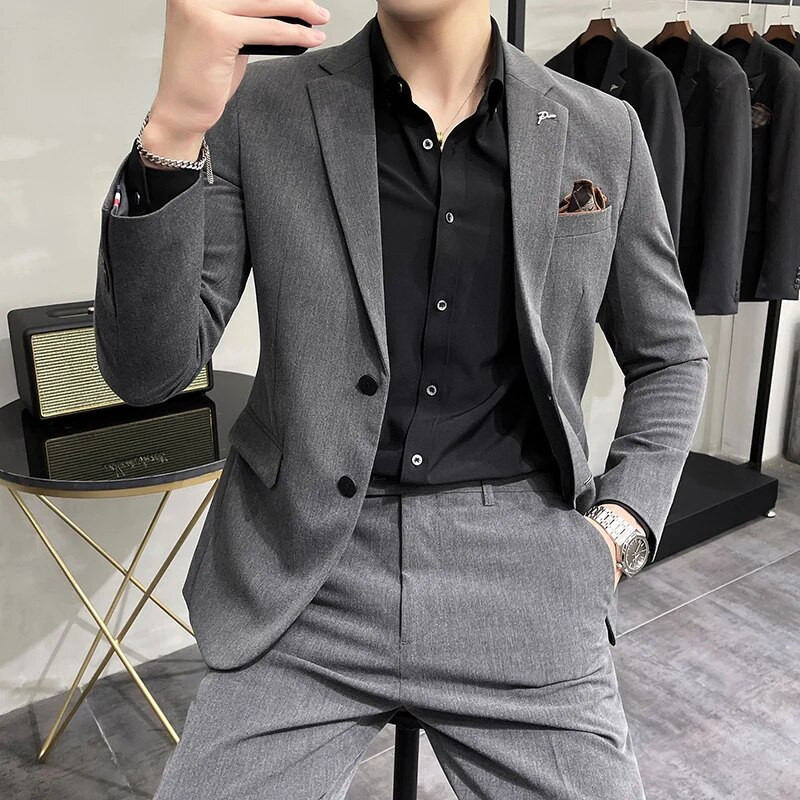 M-7XL Novo (Blazer + hlače) Muška moda, poslovna, britanska, uska, korejska, ležerna, gospodska, formalna, 2-dijelna