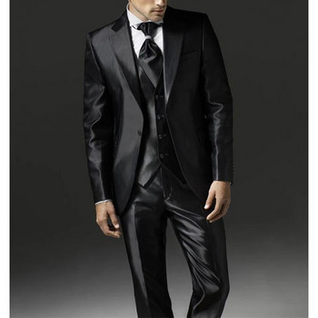 Μπλέιζερ ανδρικά κοστούμια γιλέκο σακάκι παντελόνι μαύρο τριών τεμαχίων μονό στήθος με οδοντωτό πέτο σατέν Πολυτελής στολή Hombre Γαμπρός