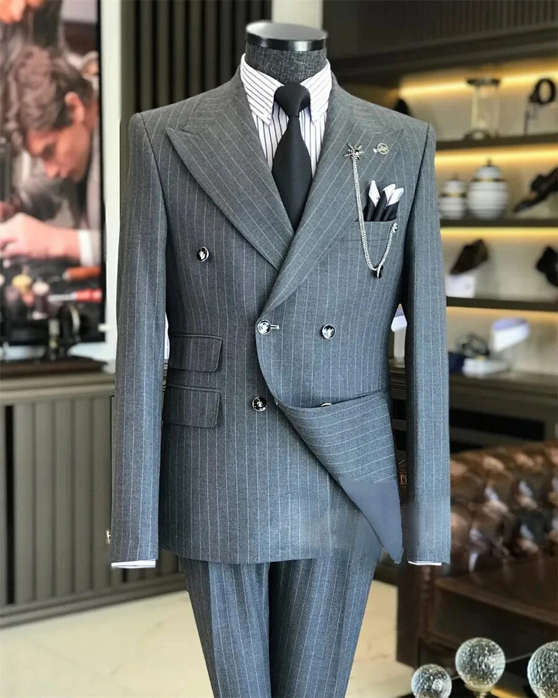 Meeste ülikonnakostüüm Meresinine triibulised 2-osalised bleispüksid, meeste bleiser, äripeigmees, smoking, kontoririietus, pidulik pidu