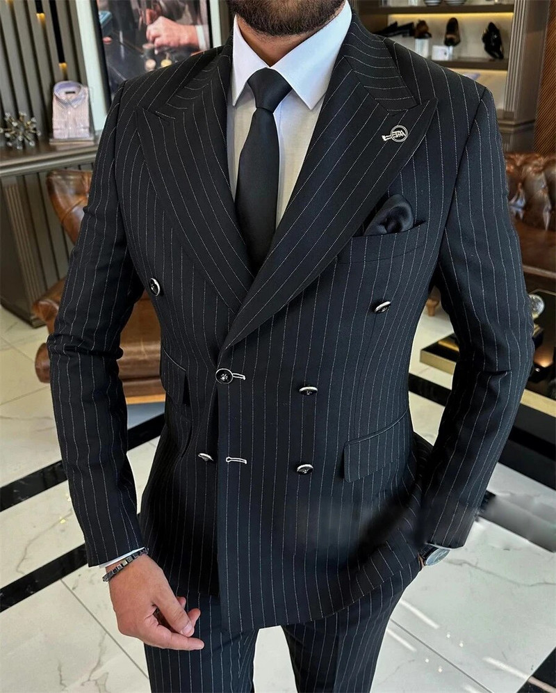Meeste ülikonnakostüüm Meresinine triibulised 2-osalised bleispüksid, meeste bleiser, äripeigmees, smoking, kontoririietus, pidulik pidu