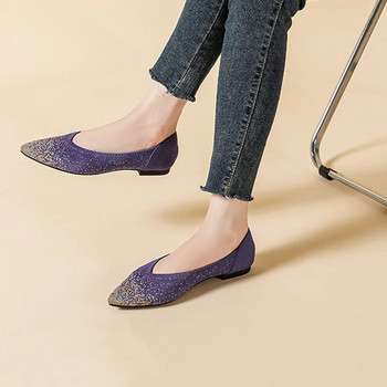 Γυναικεία ίσια παπούτσια casual μόδας μυτερά που αναπνέουν πλεκτά, αντιολισθητικά παπούτσια με σόλα από καουτσούκ, νέα άνοιξη 2023