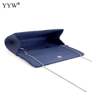 YYW Винтидж сатенена дамска чанта за вечерно парти Водоустойчива дневна чанта за през рамо Сини портфейли за пазаруване Абитуриентска чанта