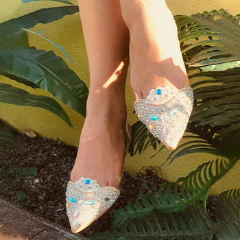 Летни дамски балетни балетни плоски кристали с остри балерини с мека подметка, плъзгащи се ежедневни женски кристални елегантни сватбени обувки Дамски пролетни