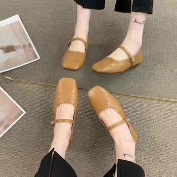 Дамски балетни обувки с квадратни пръсти Mary Janes Обувки за шиене на кожени обувки за дамски балетни обувки Пролет Есен Оранжево Черно Бежово 1751N