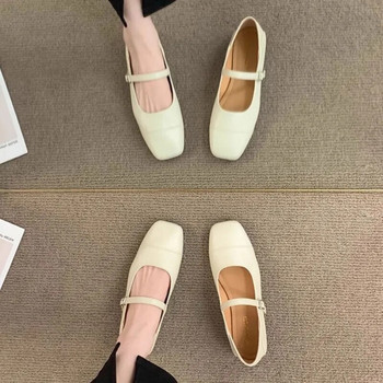 Дамски балетни обувки с квадратни пръсти Mary Janes Обувки за шиене на кожени обувки за дамски балетни обувки Пролет Есен Оранжево Черно Бежово 1751N