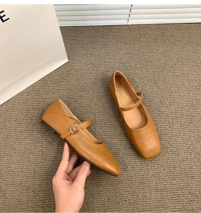 Γυναικεία Flats Square Toe Mary Janes Παπούτσια Ράψιμο Δερμάτινα Παπούτσια για Γυναικεία Μπαλέτα Άνοιξη Φθινόπωρο Πορτοκαλί Μαύρο Μπεζ 1751N