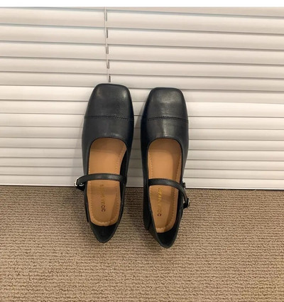 Γυναικεία Flats Square Toe Mary Janes Παπούτσια Ράψιμο Δερμάτινα Παπούτσια για Γυναικεία Μπαλέτα Άνοιξη Φθινόπωρο Πορτοκαλί Μαύρο Μπεζ 1751N