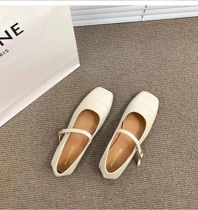 Γυναικεία Flats Square Toe Mary Janes Παπούτσια Ράψιμο Δερμάτινα Παπούτσια για Γυναικεία Μπαλέτα Άνοιξη Φθινόπωρο Πορτοκαλί Μαύρο Μπεζ 1751N