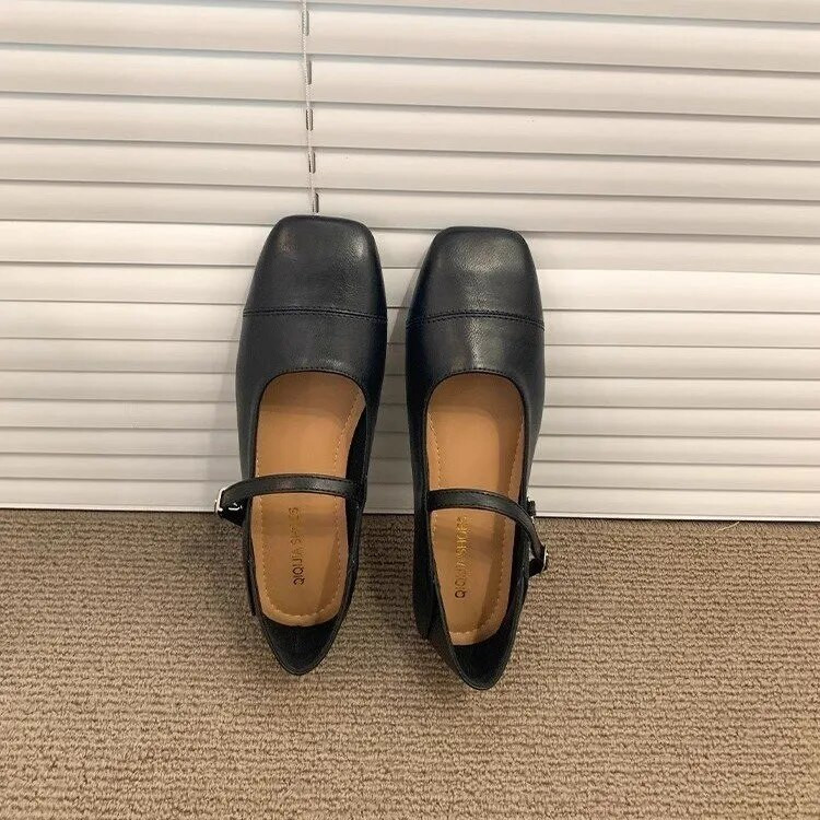 Γυναικεία Flats Square Toe Mary Janes Παπούτσια Ράψιμο Δερμάτινα Παπούτσια για Γυναικεία Μπαλέτα Άνοιξη Φθινόπωρο Πορτοκαλί Μαύρο Μπεζ 1751N