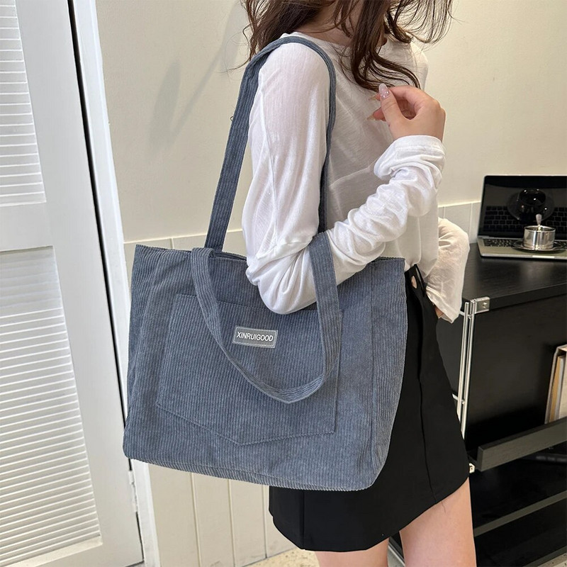 Női kordbársony hordtáska zsebekkel Zsinóros hordtáska Alkalmi bevásárlótáska iskolai munkához Vásárlás