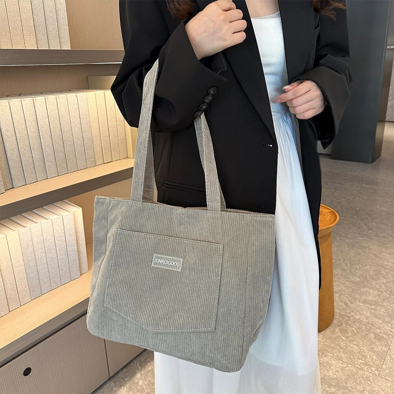 Női kordbársony hordtáska zsebekkel Zsinóros hordtáska Alkalmi bevásárlótáska iskolai munkához Vásárlás