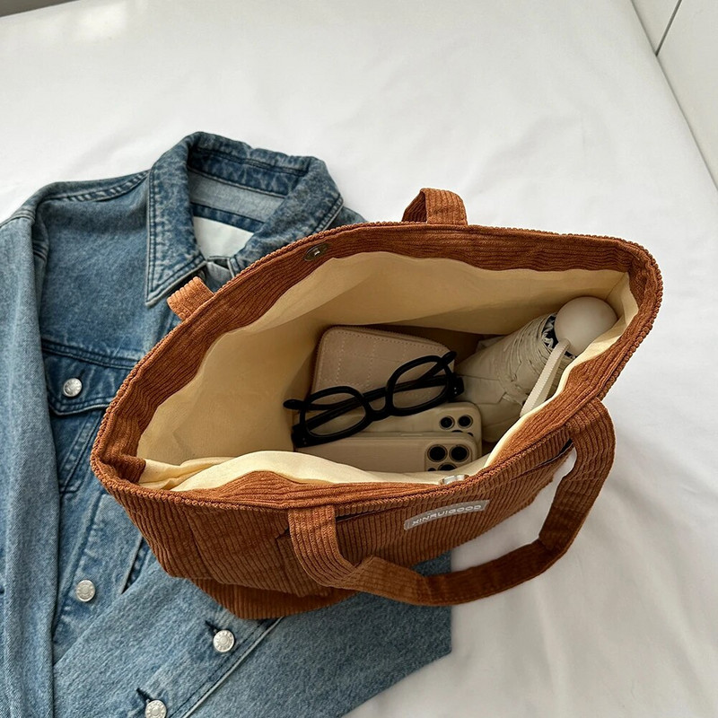 Női kordbársony hordtáska zsebekkel Zsinóros hordtáska Alkalmi bevásárlótáska iskolai munkához Vásárlás