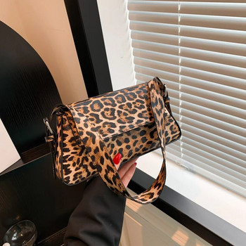 Мини чанта Hobo от PU кожа Водоустойчива дамска стилна чанта за през рамо Голям капацитет Чанта с леопардов принт под мишниците Едноцветни пътни чанти