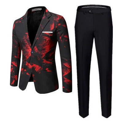 Нов мъжки бизнес социален костюм от 2023 г. Комплект от 2 части Червен/Син Моден мъжки парти за балове, тесни сака и панталони