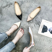 klasszikus márka női lapos cipő szegecs esküvői cipő lakkbőr fekete meztelen cipő hegyes orrú lapos cipő