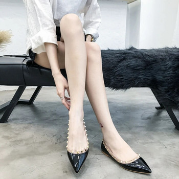 класическа марка дамски равни обувки нитове сватбени обувки лачени черни голи обувки равни обувки с остър връх