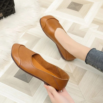 Големи размери Кожени обувки с равни дамски ръчно изработени кожени мокасини Гъвкави есенни ежедневни обувки Дамски равни обувки Zapatos Mujer vc4232