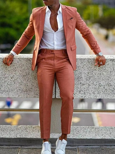 Πορτοκαλί επίσημα ανδρικά κοστούμια για χορό γάμου Notch Lapel Blazer Custom Made Fashion Σμόκιν Σακάκι δύο τεμαχίων+παντελόνι Tr Hombreajes De