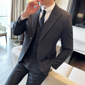Μαλλί υψηλής ποιότητας (κοστούμι + γιλέκο + παντελόνι) Κομψό όμορφο ανδρικό επαγγελματικό casual σετ τριών τεμαχίων νυφικών Tencel
