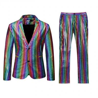 Costume de bal pentru scenă pentru bărbați, auriu, argintiu, în carouri, pantaloni, jachetă cu paiete, pentru bărbați, festivalul de dans, pentru crăciun, pentru Halloween, costum pentru bărbați