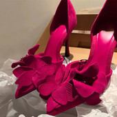 Sexy Flowers Stiletto Heels Moteriški aukštakulniai su smailiu pirštu Elegantiški biuro moteriški batai Prabangūs prekės ženklo rožiniais raštais aukštakulniai vakarėliui