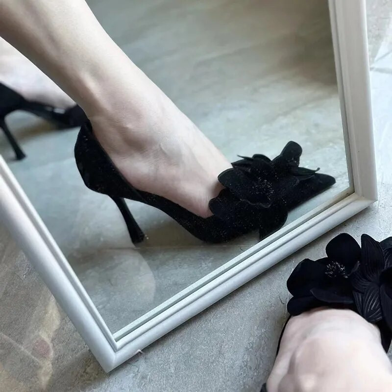 Sexy Flowers Stiletto Heels Moteriški aukštakulniai su smailiu pirštu Elegantiški biuro moteriški batai Prabangūs prekės ženklo rožiniais raštais aukštakulniai vakarėliui