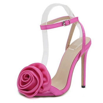 Копринени сатенени розови сандали с ток Дамски обувки с отворени пръсти Гладиаторски сандали Дамски летни високи токчета с каишка