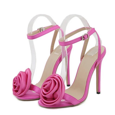 Копринени сатенени розови сандали с ток Дамски обувки с отворени пръсти Гладиаторски сандали Дамски летни високи токчета с каишка