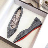 Jesen 2023. s crvenim potplatom Ctystal Full Diamond Ravne cipele za čamac velike veličine 43 Luksuzne dizajnerske cipele sa šiljatim prstima za žene