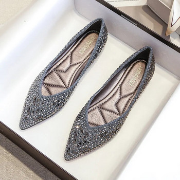 2023 есенни обувки с червена подметка Ctystal Full Diamond плоски обувки тип лодка голям размер 43 остри пръсти плоски обувки луксозни дизайнерски обувки за жени