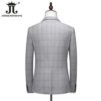 ( Μπουφάν + Γιλέκο + Παντελόνι ) 2024 New Fashion Boutique Καρό Ανδρικό casual επαγγελματικό κοστούμι γαμπρού Επίσημο λεπτό καρό κοστούμι