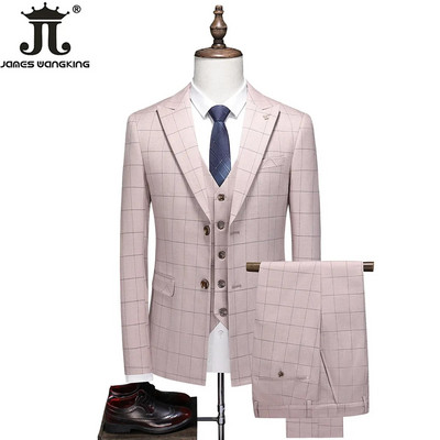 ( Jakna + prsluk + hlače ) 2024 New Fashion Boutique Karirano muško ležerno poslovno odijelo Vjenčanica za mladoženju Formalno usko karirano odijelo