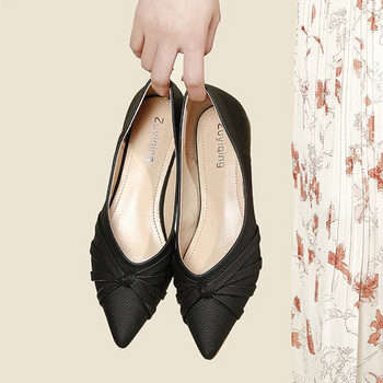Пролет, есен Дамски обувки с равна подметка Карамелен цвят Черни дамски обувки с плосък ток с остър връх Кафяви обувки с плосък ток за жени Сгъваеми 35-43 vc4194