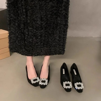 Зимни равни обувки с косъм Дамски луксозни дамски обувки с равни пръсти с кристални остри пръсти Дамски секси обувки тип лодка Мокасини Дизайнерски