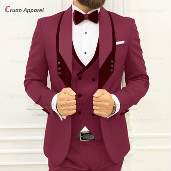 Καφέ κοστούμια για άντρες Λεπτή εφαρμογή Πολυτελές δείπνο Γαμπρός Γάμου Σμόκιν Προσαρμοσμένα στο σπίτι Ανδρικό γιλέκο φανελάκι 3 τεμαχίων